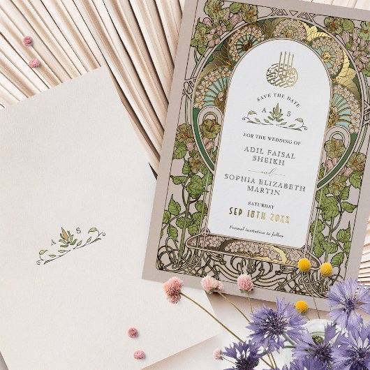 Save the Date Sage Groene Moslim Islamitische Much Folie Uitnodiging