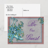  Save the Date Schoenblauw Bloemen Lint Aankondigingskaart (Voorkant / Achterkant)