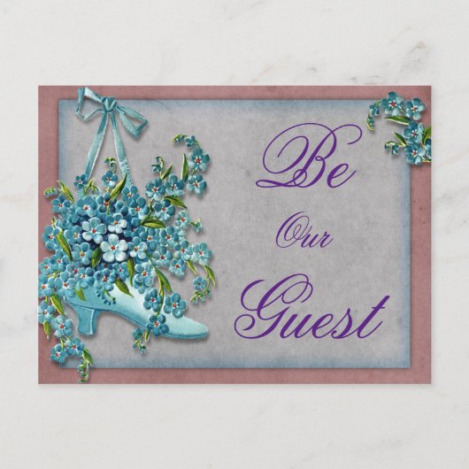  Save the Date Schoenblauw Bloemen Lint Aankondigingskaart (Voorkant)