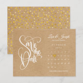 Save the Date Script Agenda Gouden Hart Rustiek Aankondigingskaart (Voorkant / Achterkant)