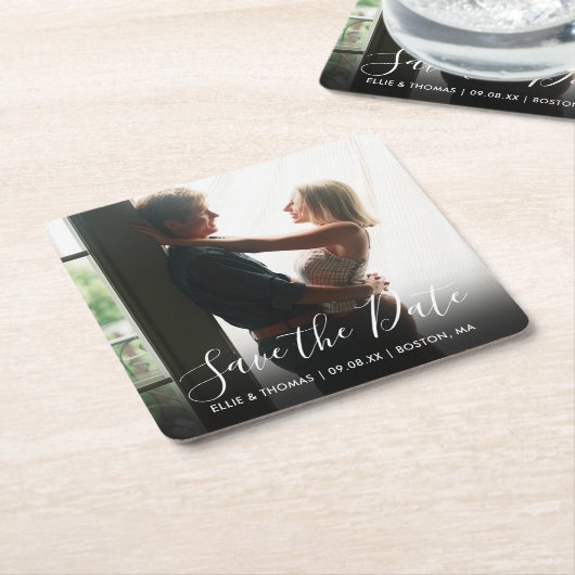 Save the Date Script Foto Kartonnen Onderzetters (Schuin)