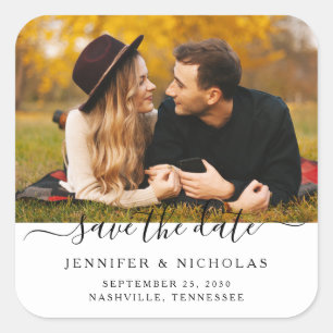 Save The Date Script Foto Verlovingskaart  Vierkante Sticker