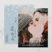 Save the Date-script Winter Sneeuwvlokken Foto Briefkaart (Voorkant / Achterkant)