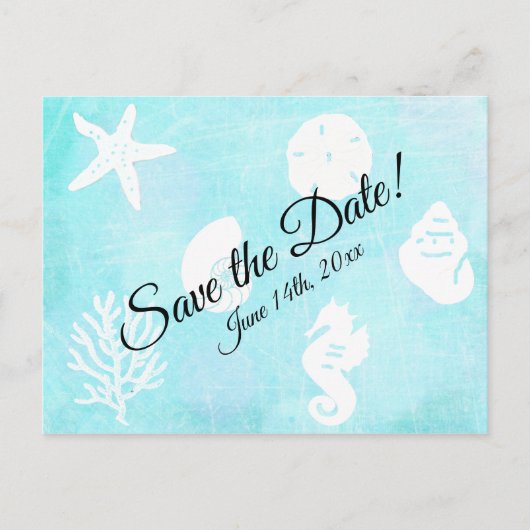 Save the Date Seashell Seashide thema bruiloft Briefkaart (Voorkant)
