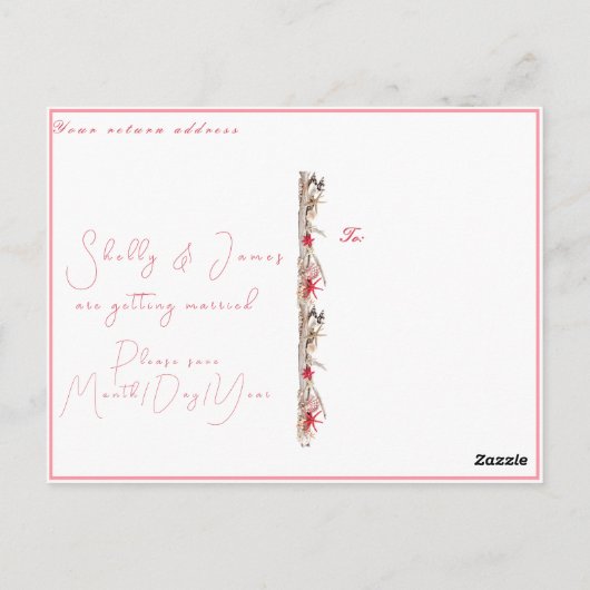 Save the Date Seashells Parels Starfish Beach Briefkaart (Achterkant)