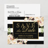 Save the Date - Shades of Ivory Floral Stripes Aankondigingskaart (Voorkant / Achterkant)
