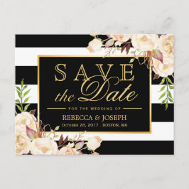 Save the Date - Shades of Ivory Floral Stripes Aankondigingskaart