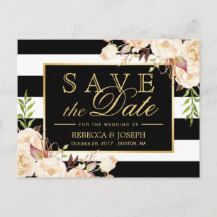Save the Date - Shades of Ivory Floral Stripes Aankondigingskaart