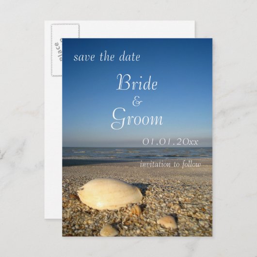 SAVE THE DATE - Shells on Beach Aankondigingskaart (Voorkant / Achterkant)