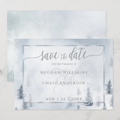 Save the date | Silver Blue Winter Wonderland (Voorkant / Achterkant)