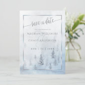 Save the date | Silver Blue Winter Wonderland (Staand voorkant)