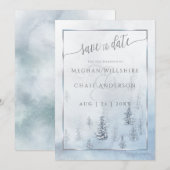 Save the date | Silver Blue Winter Wonderland (Voorkant / Achterkant)