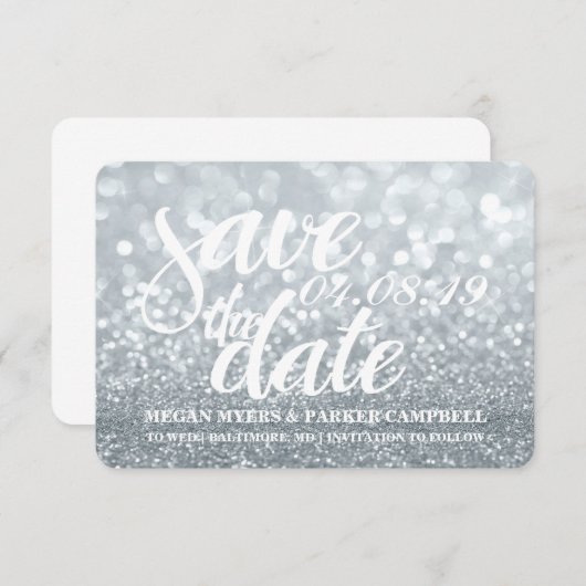 Save the date | Silver Lit Glitter Fab II (Voorkant / Achterkant)