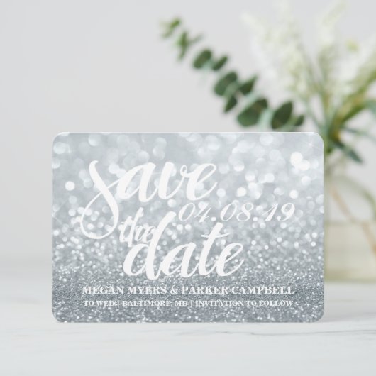 Save the date | Silver Lit Glitter Fab II (Staand voorkant)