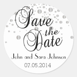 Save the date   Silver-Stippen  Personaliseren Ronde Sticker