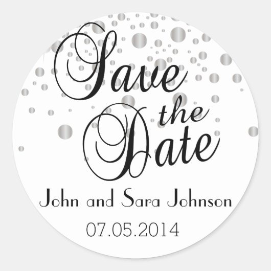 Save the date | Silver-Stippen| Personaliseren Ronde Sticker (Voorkant)