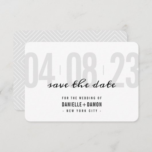 SAVE THE DATE simpel blokje modern bord grijs zwar RSVP Kaartje (Voorkant / Achterkant)