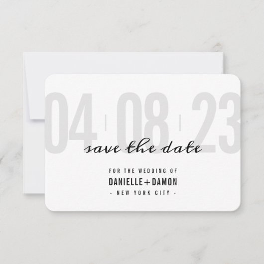 SAVE THE DATE simpel blokje modern bord grijs zwar RSVP Kaartje (Voorkant)