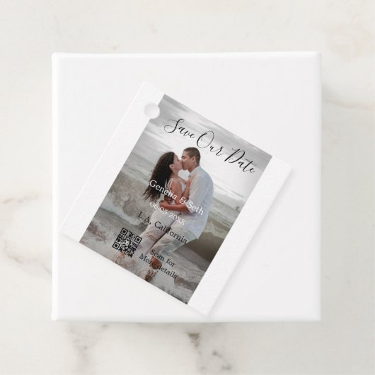 Save the date simple minimal QR scan code details Bedankjes Labels (In situ)