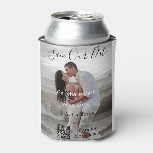 Save the date simple minimal QR scan code details Blikjeskoeler (Blikje Voorkant)