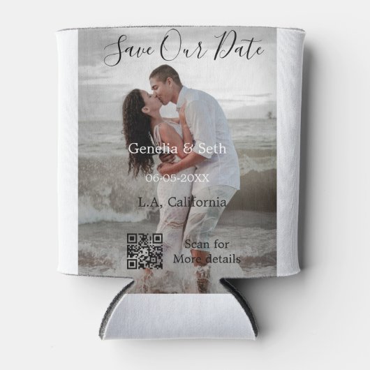 Save the date simple minimal QR scan code details Blikjeskoeler (Voorkant)