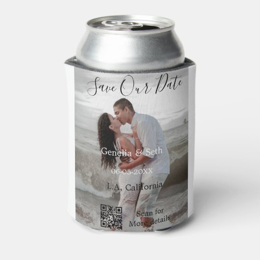 Save the date simple minimal QR scan code details Blikjeskoeler (Blikje Achterkant)