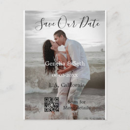 Save the date simple minimal QR scan code details  Briefkaart