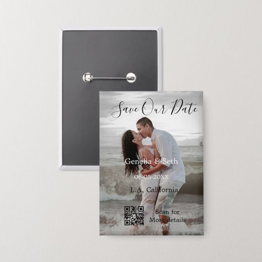 Save the date simple minimal QR scan code details Button (Voorkant / Achterkant)