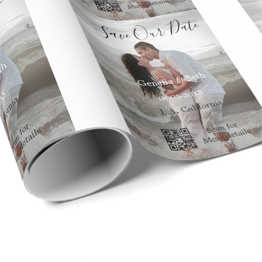 Save the date simple minimal QR scan code details Cadeaupapier (Rol Hoek)