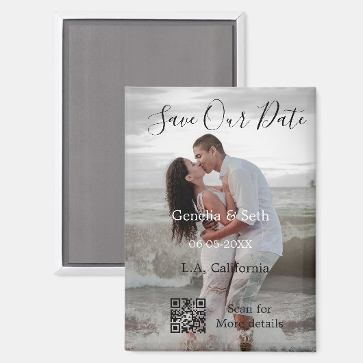 Save the date simple minimal QR scan code details Magneet (Voorkant / Achterkant)