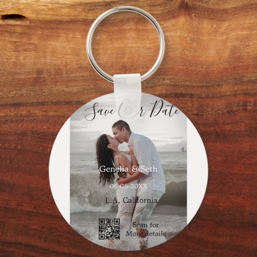 Save the date simple minimal QR scan code details Sleutelhanger (Achterkant)