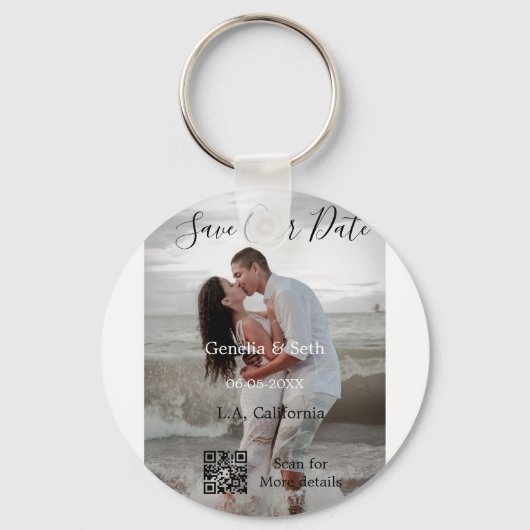 Save the date simple minimal QR scan code details Sleutelhanger (Achterkant)