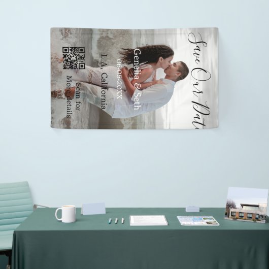 Save the date simple minimal QR scan code details  Spandoek (Beurs)