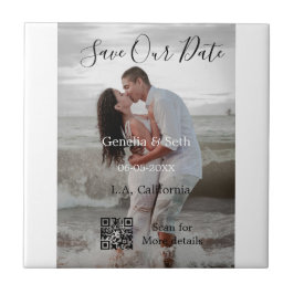 Save the date simple minimal QR scan code details  Tegeltje