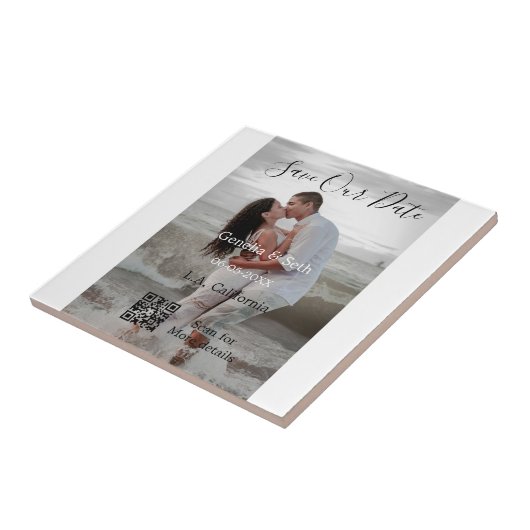 Save the date simple minimal QR scan code details Tegeltje (Zijkant)