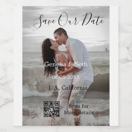 Save the date simple minimal QR scan code details Wijn Etiket (Enkel label)
