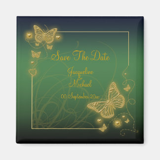 "Save the date" smaragdgroene vlinder goud zwart Magneet