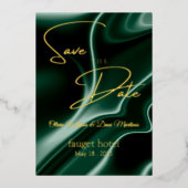 save the date smaragdgroene zijden achtergrond folie uitnodiging (Voorkant)
