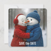 Save The Date Snowman Couple in Snowflakes Kaart (Voorkant)