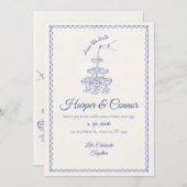 Save the Date: Speelse blauwe viering Kaart (Voorkant / Achterkant)