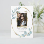 Save the date | Stamblauwe Waterverf Eucalyptus Kaart (Staand voorkant)