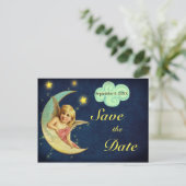  Save the Date Star Moon Angel Wings Cherub Aankondigingskaart (Staand voorkant)