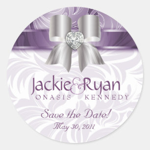 Save the Date Sticker Leaf Floral Paarse Boog