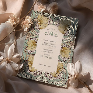 Save the Date Stofblauw Pimpernel Vintage Morris Folie Uitnodiging