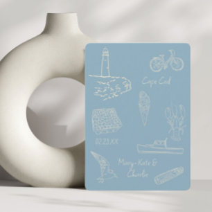 Save The Date stoffige blauwe New England zomer Kaart