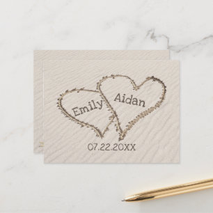 Save The Date Strand Hartjes met Namen Briefkaart