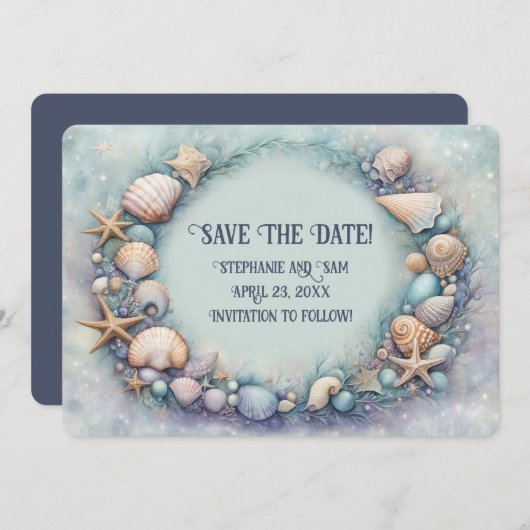 Save the Date Strand Schelpenkrans Uitnodiging (Voorkant / Achterkant)