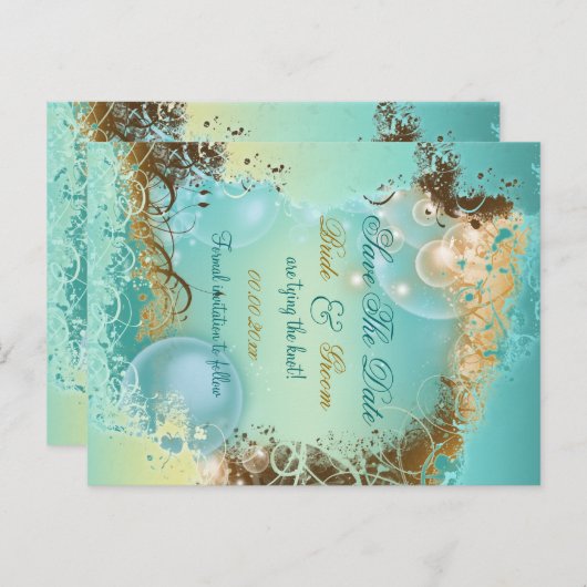 "Save the date" strand thema bruiloft aqua Aankondigingskaart (Voorkant / Achterkant)