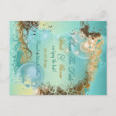 "Save the date" strand thema bruiloft aqua Aankondigingskaart (Voorkant)