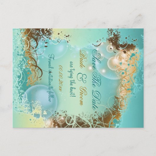 "Save the date" strand thema bruiloft aqua Aankondigingskaart (Voorkant)